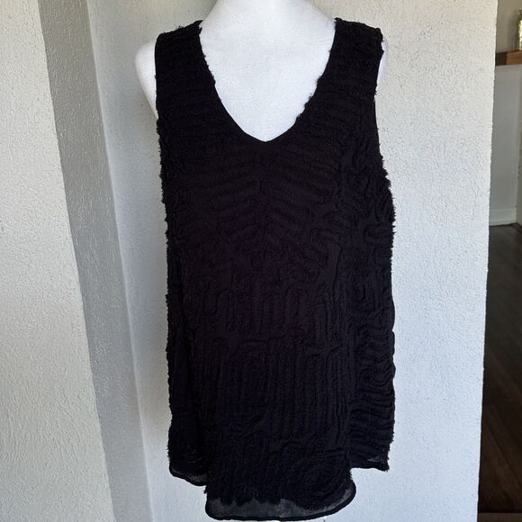 Coldwater Creek  Sleeveless Blouse Size L Black V Neck Embroidered Tunic Top - Picture 2 of 10